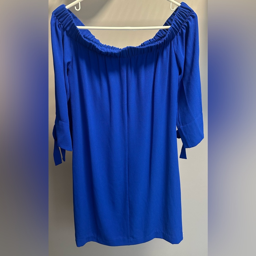 Vince Camuto Size 8 Blue Off-Shoulder Mini Dress - Picture 4 of 6